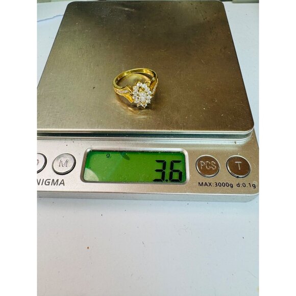 Estate Size 7 CZ Ring Gold Plated Sterling Silver 925 Marquise Cluster 3.6g - Picture 11 of 11